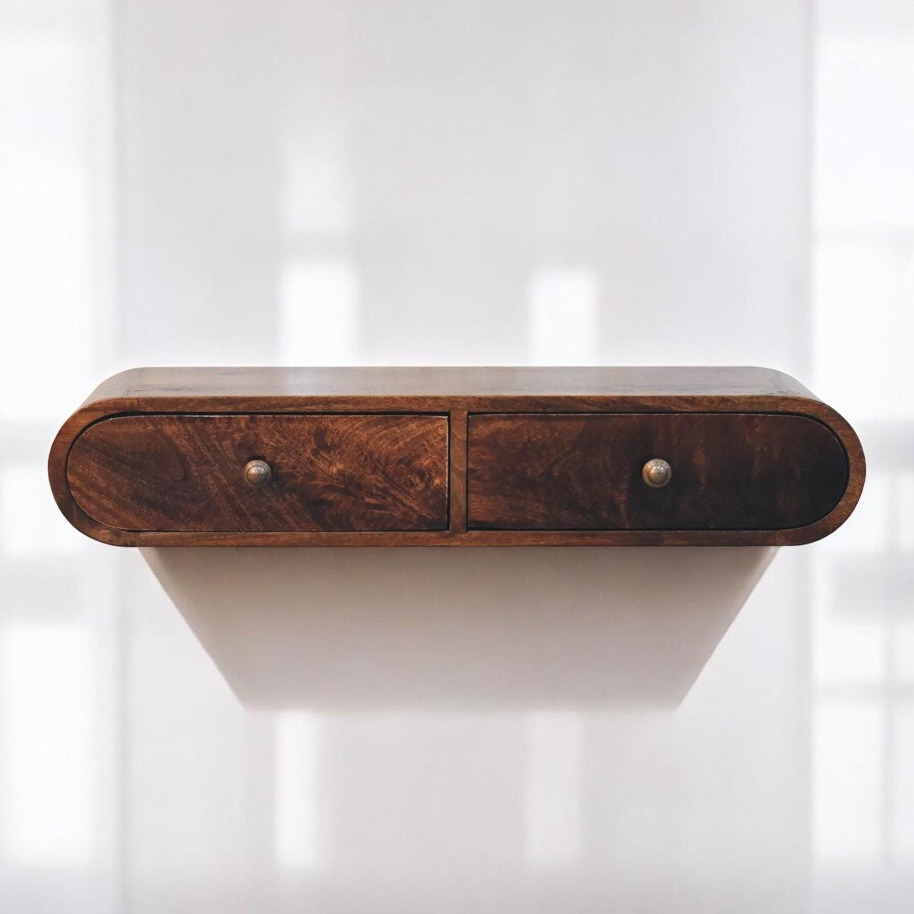 Wall Mounted California Walnut Console Table | Floating Wooden Console with Drawers |