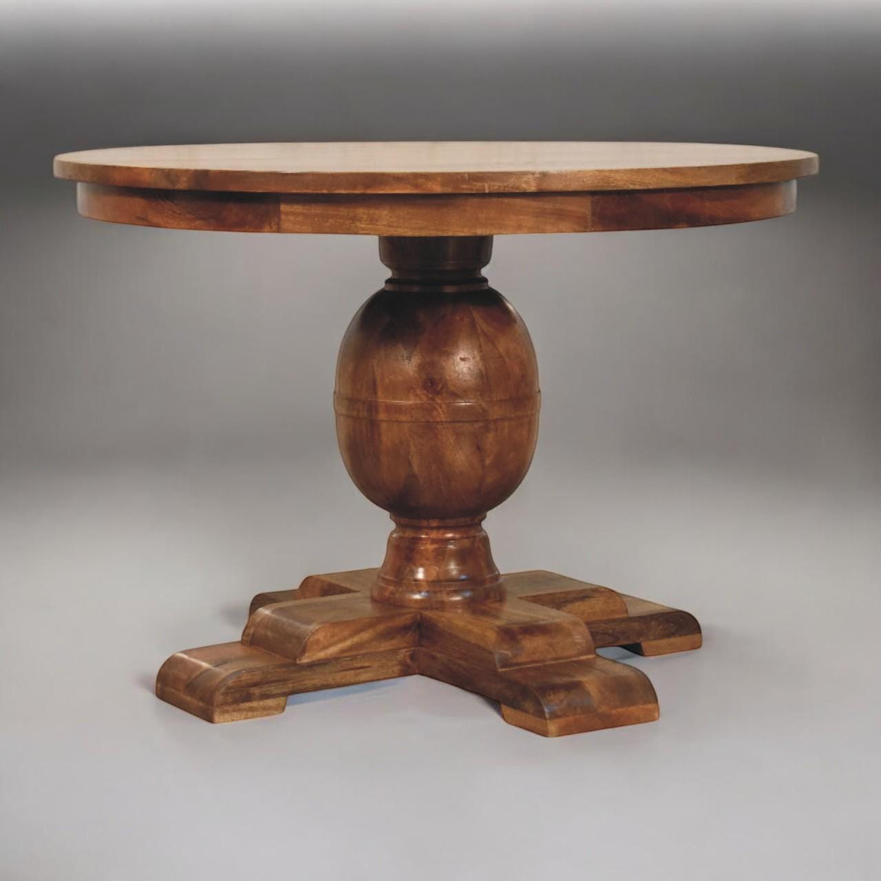 Wentworth Round Mango Wood Dining Table with Pedestal Base in Golden Teak
